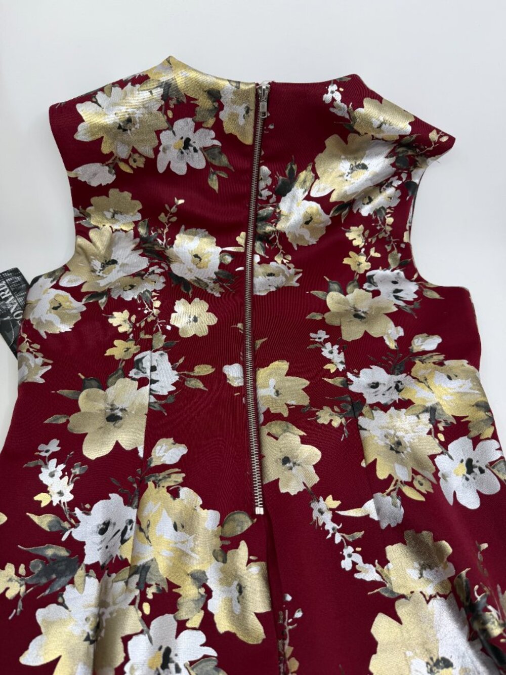 Nina Leonard Floral Sheath Dress M Burgundy Gold Metallic V Neck Stretch NWT - Picture 8 of 10